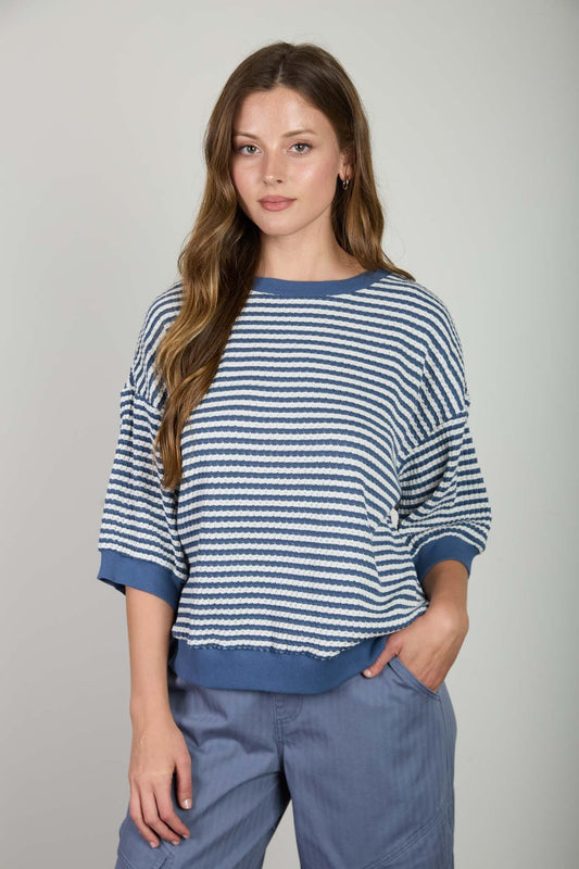 Hannah Textured Stripe Drop Shoulder Knit Top