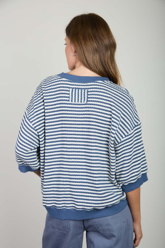 Hannah Textured Stripe Drop Shoulder Knit Top