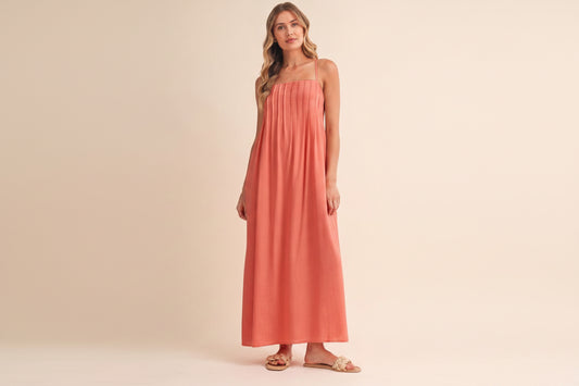 Voice Pintuck Detailed Strappy Maxi Dress/ Fully Lined