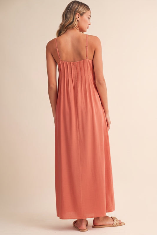 Voice Pintuck Detailed Strappy Maxi Dress/ Fully Lined
