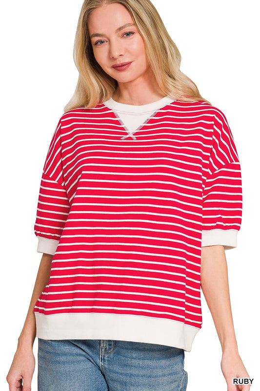 Comedy Striped Rib Banded Pullover
