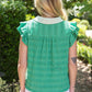 Destiny Stripe Collar Detailed Ruffle Sleeve Textured Knit Top