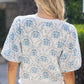Henry Contrast Rib Band Embroidered Floral Print Top
