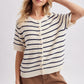 Carpenter Stripe Short Sleeve Sweater Cardigan