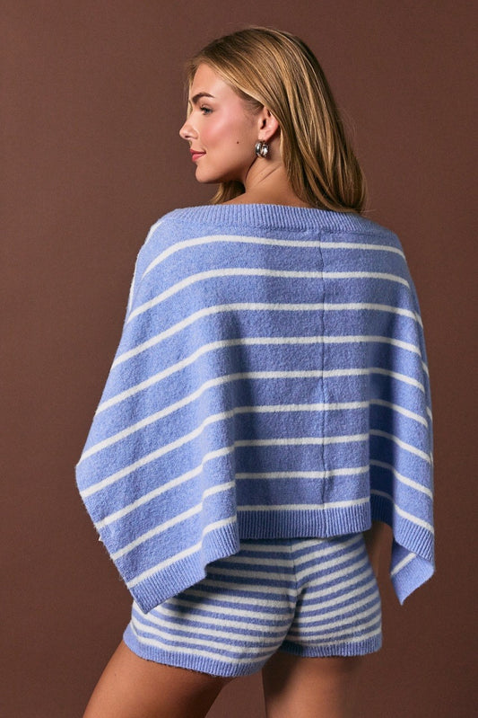 Boat Neck Stripe Poncho Sweater Top