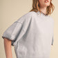 Paid Contrast Blanket Stitch Mock Neck Short Sleeve Sweater