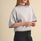 Paid Contrast Blanket Stitch Mock Neck Short Sleeve Sweater