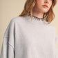 Paid Contrast Blanket Stitch Mock Neck Short Sleeve Sweater