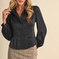 Crystal Pleated Waist Button Up Top