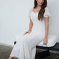 Virtue Polka Dot Sweetheart Puff Sleeve Mesh Midi Dress