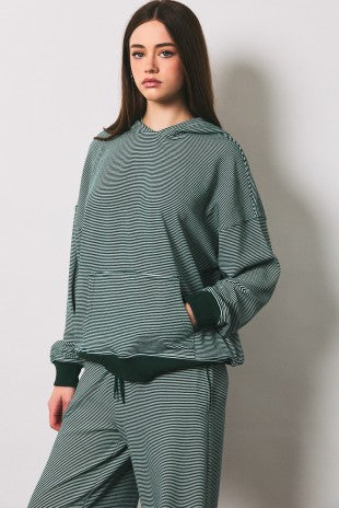 Quince Hoodie Striped Soft Knit Oversized Pullover Hoodie