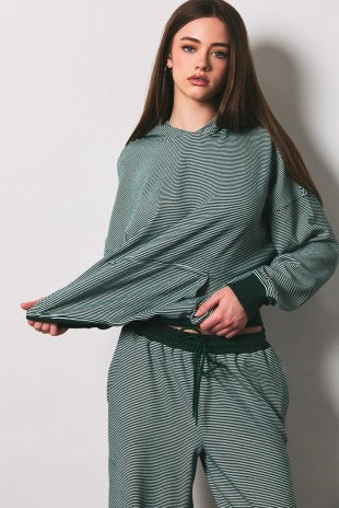 Quince Hoodie Striped Soft Knit Oversized Pullover Hoodie