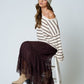 Relaxed Stripe Textured Raw Edge Long Sleeve Knit Sweater