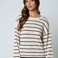 Relaxed Stripe Textured Raw Edge Long Sleeve Knit Sweater