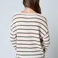 Relaxed Stripe Textured Raw Edge Long Sleeve Knit Sweater
