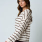 Relaxed Stripe Textured Raw Edge Long Sleeve Knit Sweater