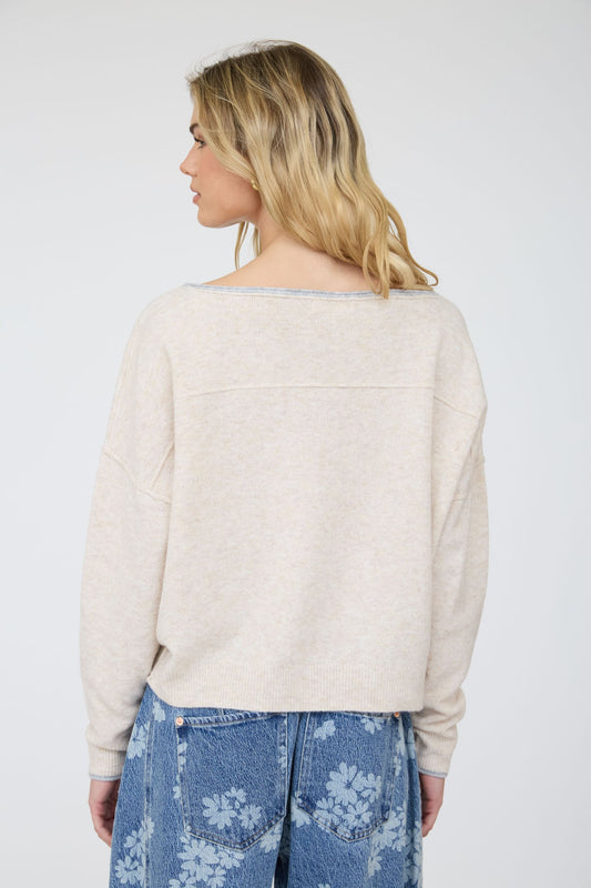 Shannon Contrast Trim Off Shoulder Long Sleeve Sweater