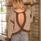 Another Stripe Contrast Trim Back Cut-out Detail Knit Top