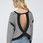 Another Stripe Contrast Trim Back Cut-out Detail Knit Top