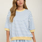 Silence Colorblock Trim Stripe Short Drop Sleeve Knit Top
