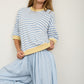 Silence Colorblock Trim Stripe Short Drop Sleeve Knit Top