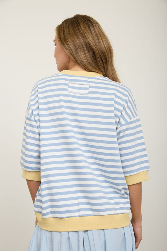 Silence Colorblock Trim Stripe Short Drop Sleeve Knit Top