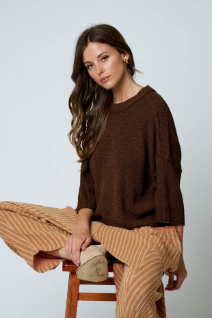 Pepper Crew Neck Drop Shoulder Knit Top