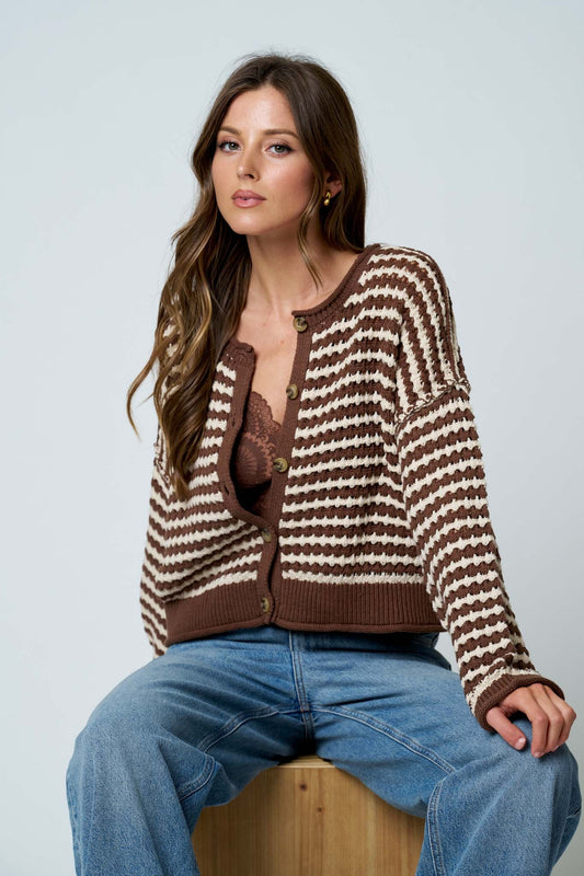 Crochet Knit Button Down Cardigan Sweater