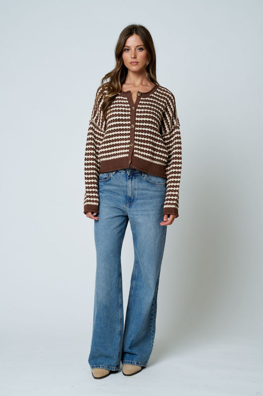 Crochet Knit Button Down Cardigan Sweater