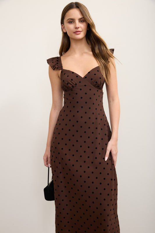 Danny Polka Dot Flock Sweetheart Midi Dress