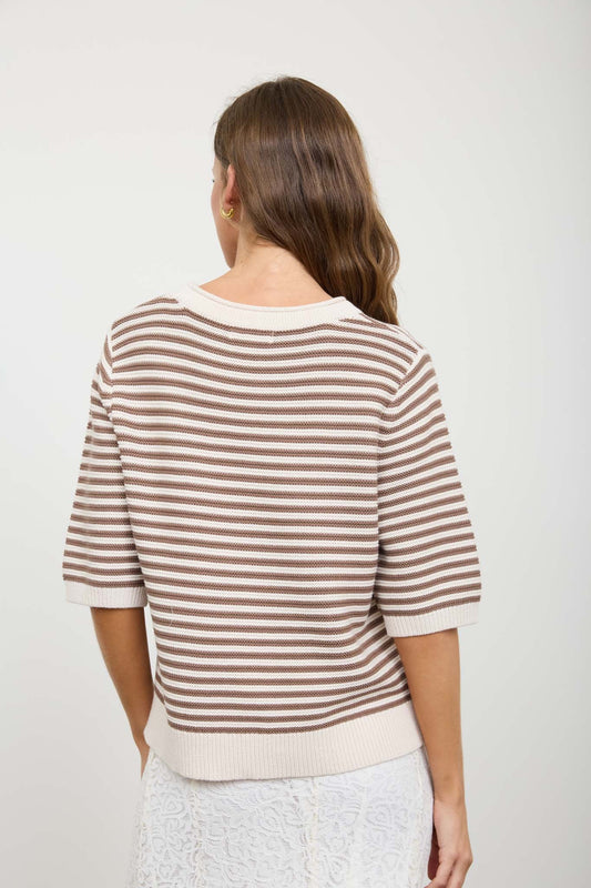 Fellow Textured Stripe Crew Neck Half Sleeve Sweater
