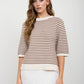 Fellow Textured Stripe Crew Neck Half Sleeve Sweater