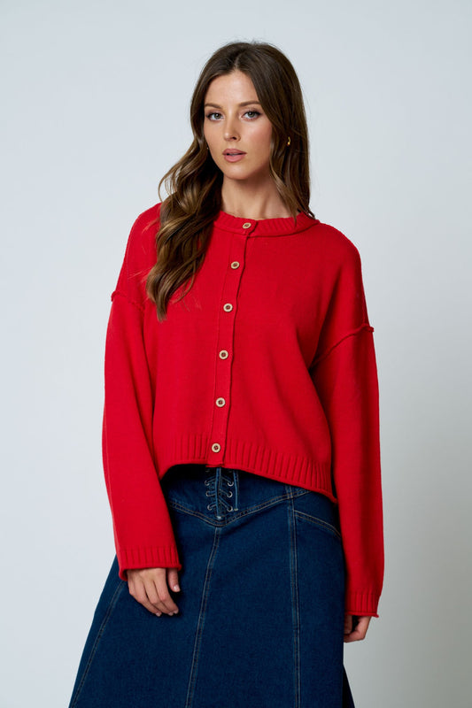 Escalade Raw Edge Exposed Seam Button Down Knit Cardigan