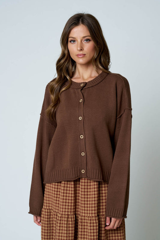 Escalade Raw Edge Exposed Seam Button Down Knit Cardigan