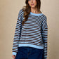 Swift Stripe Relaxed Back Button Detail Knit Sweater