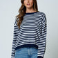 Swift Stripe Relaxed Back Button Detail Knit Sweater