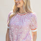 Olympia Stipe Band Detail Peacock Embroidered Top