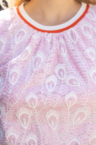 Olympia Stipe Band Detail Peacock Embroidered Top