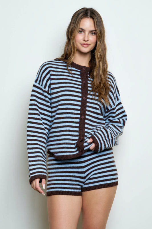 Bartlett Striped Button Down Long Sleeve Contrast Cardigan