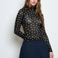 Thrill Polka Dot Mesh Mock Neck Long Sleeve Knit Top