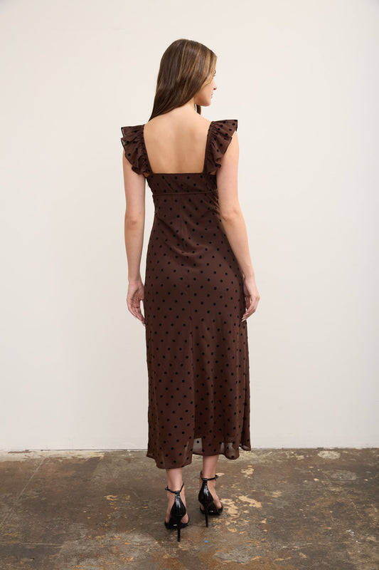 Danny Polka Dot Flock Sweetheart Midi Dress