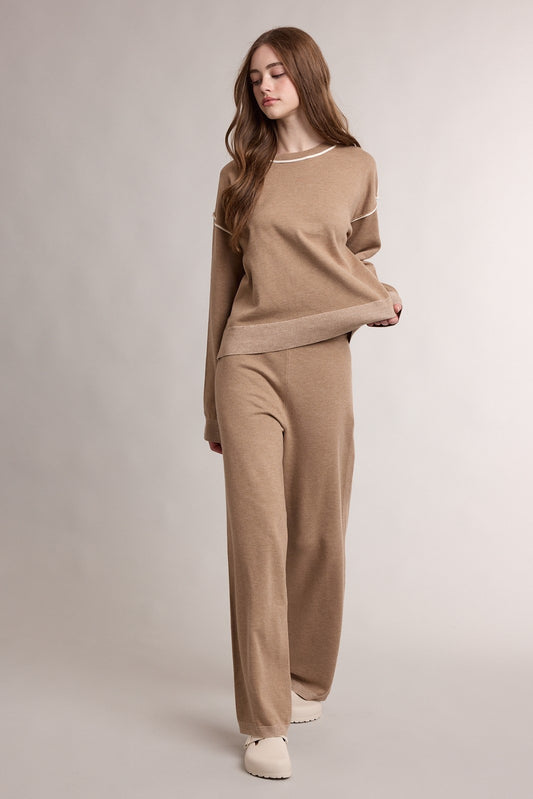 Tipped Crew Neck Sweater With Contrast Trim