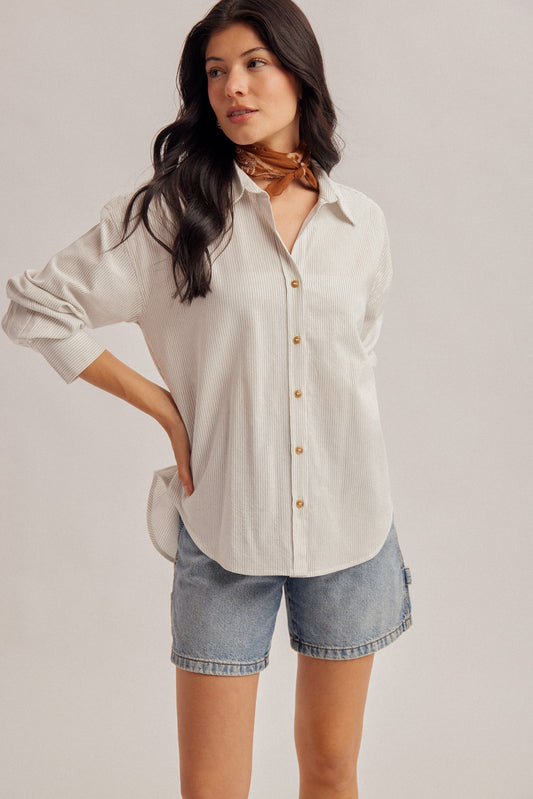 East Side Pin Stripe Button Down Boyfriend Shirt