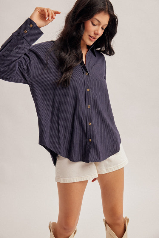 East Side Pin Stripe Button Down Boyfriend Shirt