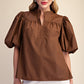 Soul Bubble Sleeve V-neck Stand Collar Shirt