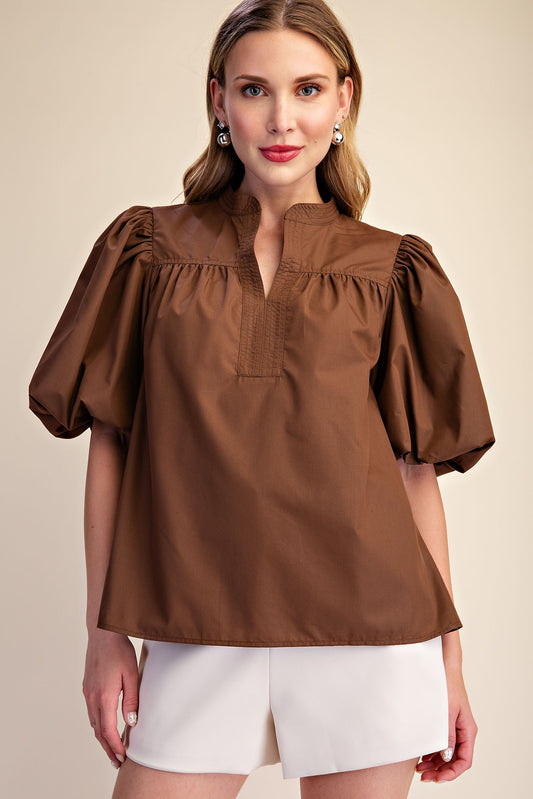 Soul Bubble Sleeve V-neck Stand Collar Shirt
