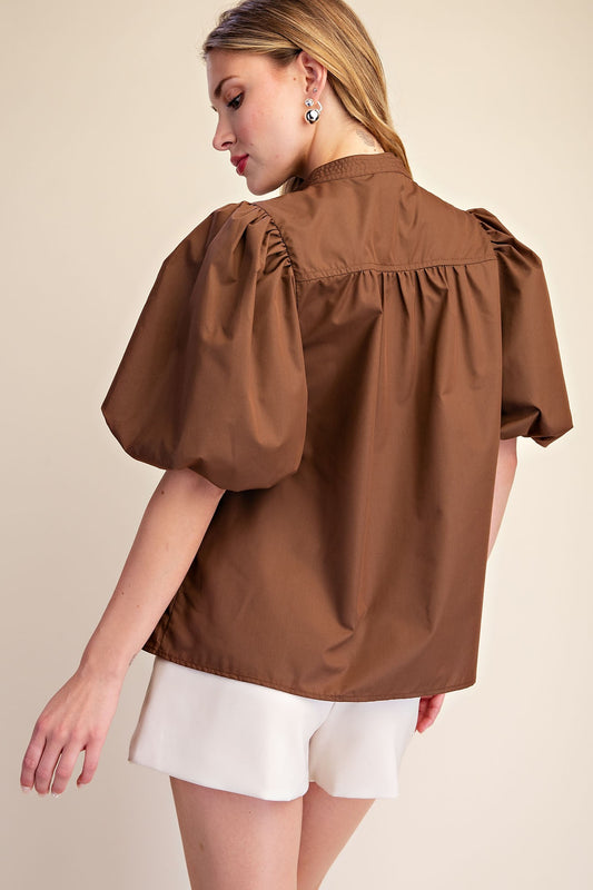 Soul Bubble Sleeve V-neck Stand Collar Shirt