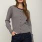 Chase Stripe Round Neck Button Down Ribbed Hem Cardigan