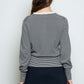 Chase Stripe Round Neck Button Down Ribbed Hem Cardigan