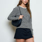 Chase Stripe Round Neck Button Down Ribbed Hem Cardigan